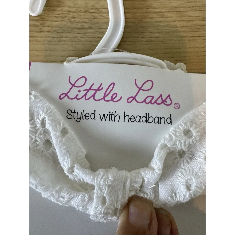 NWT Little Lass Baby Girl White Eyelet Dress Bloomer Headband 0-3M 3PC